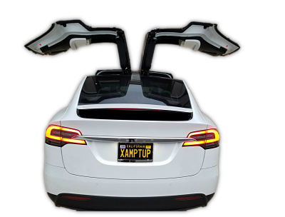 photo of tesla model x with both falcon doors wide open